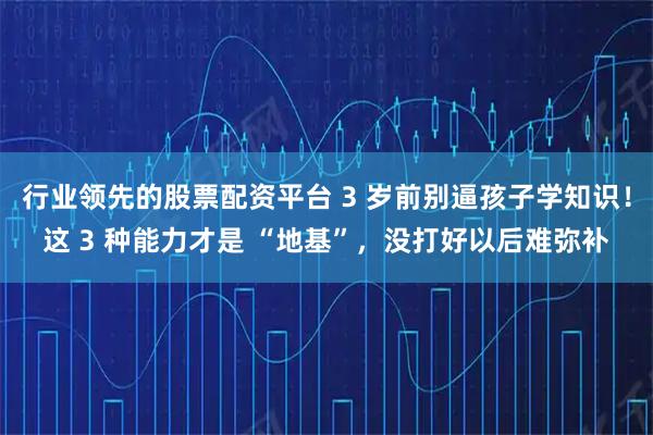 行业领先的股票配资平台 3 岁前别逼孩子学知识！这 3 种能力才是 “地基”，没打好以后难弥补